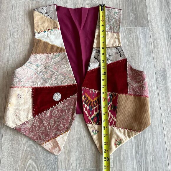 Vintage One of A Kind Multicolored Boho Patchwork Vest Granny Festival Indie - Picture 2 of 9